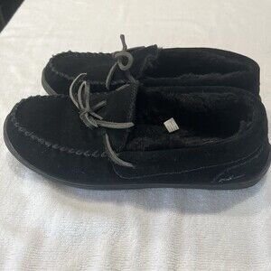 My Slipper Women’s Black Suede Moccasin Slippers Faux Fur Lined 10